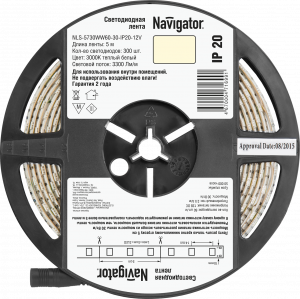 Лента Navigator 71 410 NLS-3528WW120-9.6W-IP20-12V